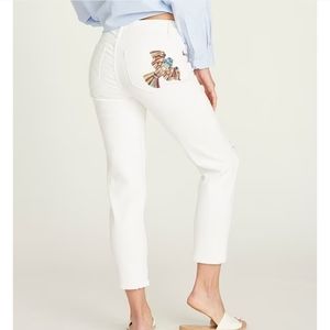 Driftwood x Folklore Gizelle Skinny Leg Embroidered Distressed Denim Jeans